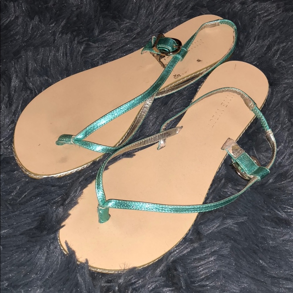 Nine West Metallic Aqua Sandals w/ gold trim